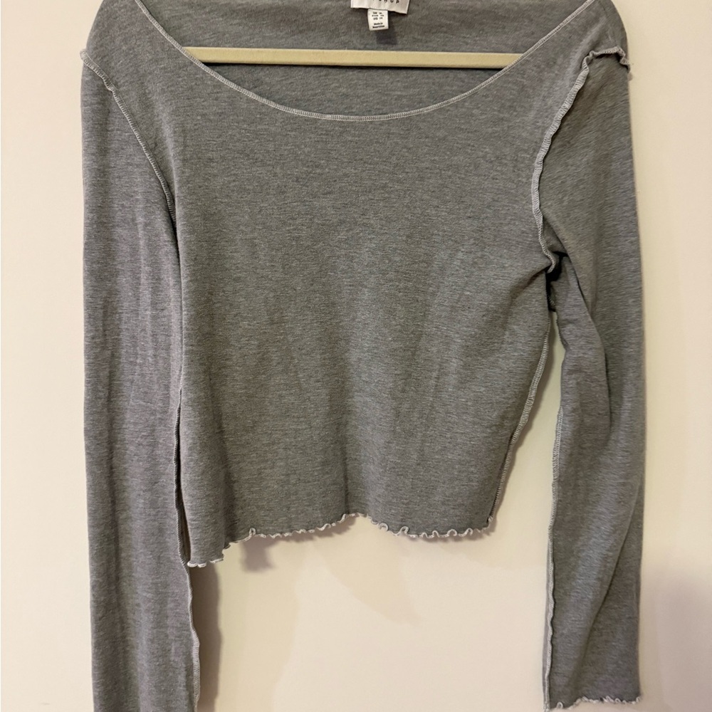 Topshop Lettuce Edge Cotton Blend T-Shirt - Light Grey - XL